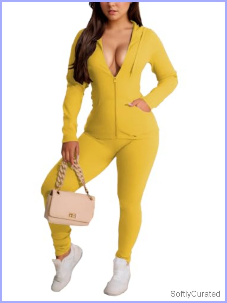 Women 2 Piece Long Sleeve Tracksuit Bodycon Hoodie & Leggings Set